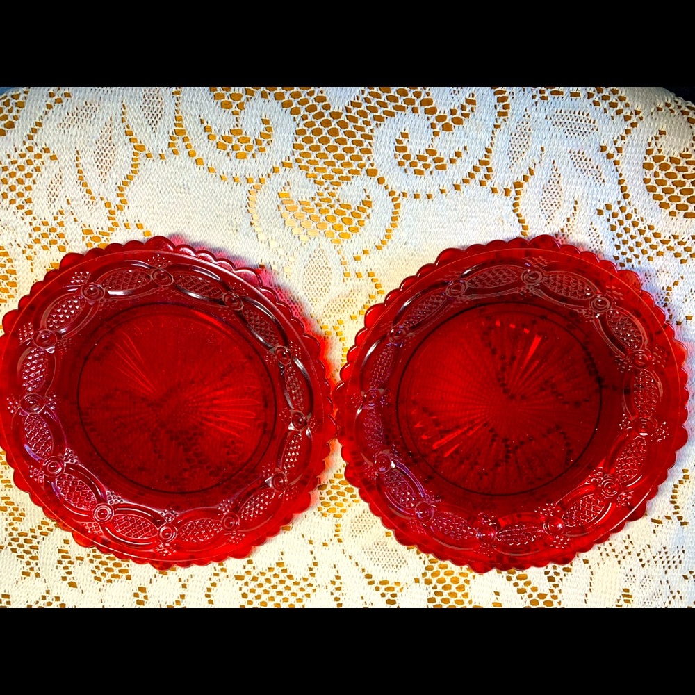 Vintage Red Glass Salad Plates - Avon Cape Cod Set